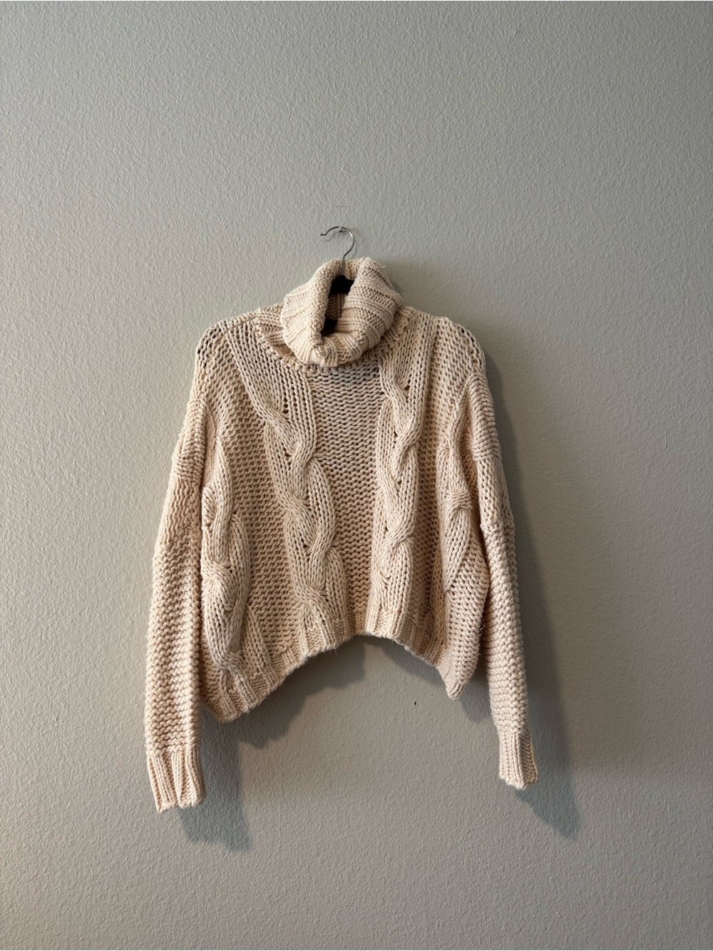Chunky Cream Cable Knit Turtleneck Sweater